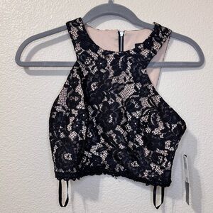 Xscape Black Lace Halter Crop Top – New With Tags